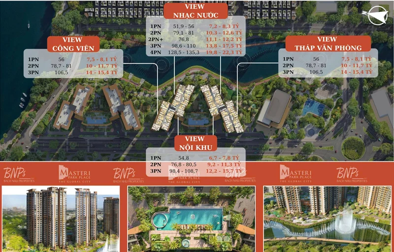 Bảng giá chính thức Masteri Park Place: Phân Tích Sự Khác Biệt Giữa View Sông và View Nội Khu