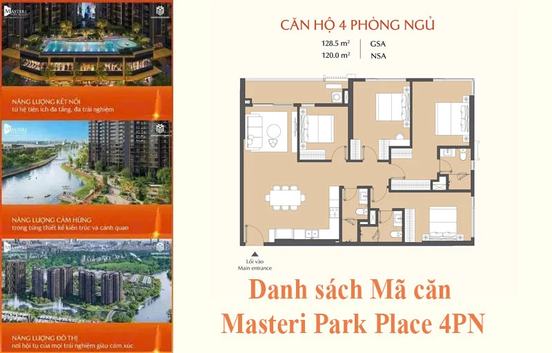 Danh sách Mã căn Masteri Park Place 4PN – Biểu tượng sang trọng tại Tòa B1