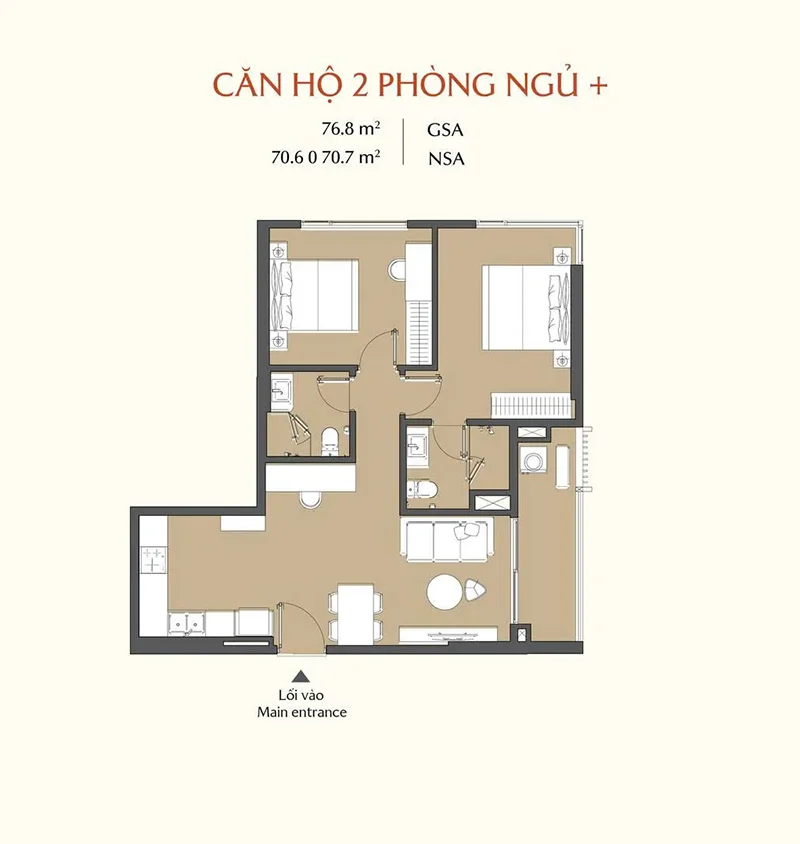 Giá căn hộ 2PN Masteri Park Place theo từng loại view Layout căn 2pn plus
