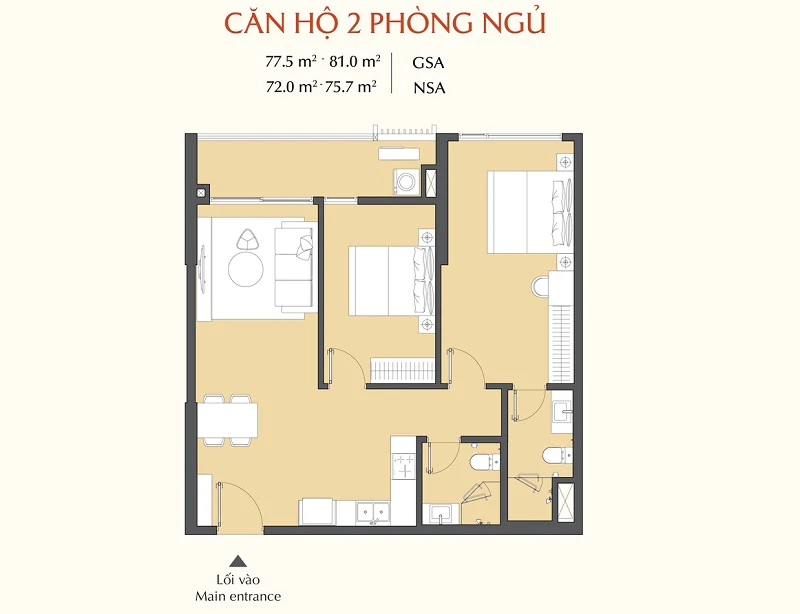 Giá căn hộ 2PN Masteri Park Place theo từng loại view Layout căn 2pn