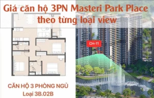 Giá căn hộ 3PN Masteri Park Place theo từng loại view – Cập nhật 2025