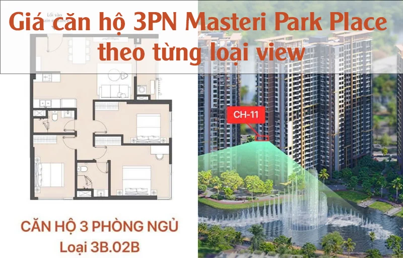Giá căn hộ 3PN Masteri Park Place theo từng loại view – Cập nhật 2025