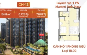 Layout căn 1PN Masteri Park Place – Thiết kế tối ưu dành cho phong cách sống hiện đại