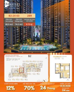 Layout căn 2PN Masteri Park Place 03 tòa b2