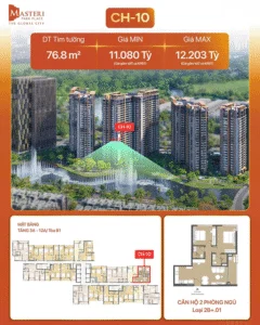 Layout căn 2PN Masteri Park Place ch 10 tòa b1