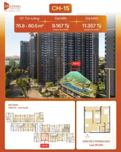 Layout căn 2PN Masteri Park Place ch 15 tòa b1
