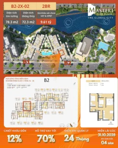 Layout căn 2PN Masteri Park Place ch02 tòa b2