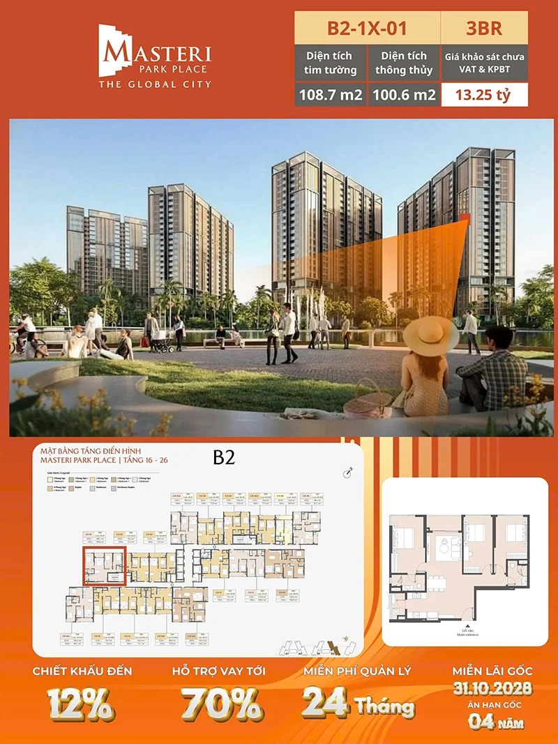 Layout căn 3PN Masteri Park Place ch01Tòa B2
