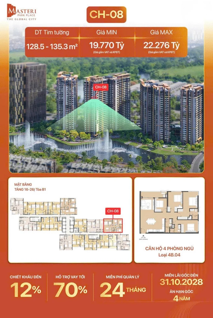 Layout căn 4PN Masteri Park Place