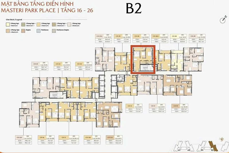 Mặt bằng Masteri Park Place tòa B2