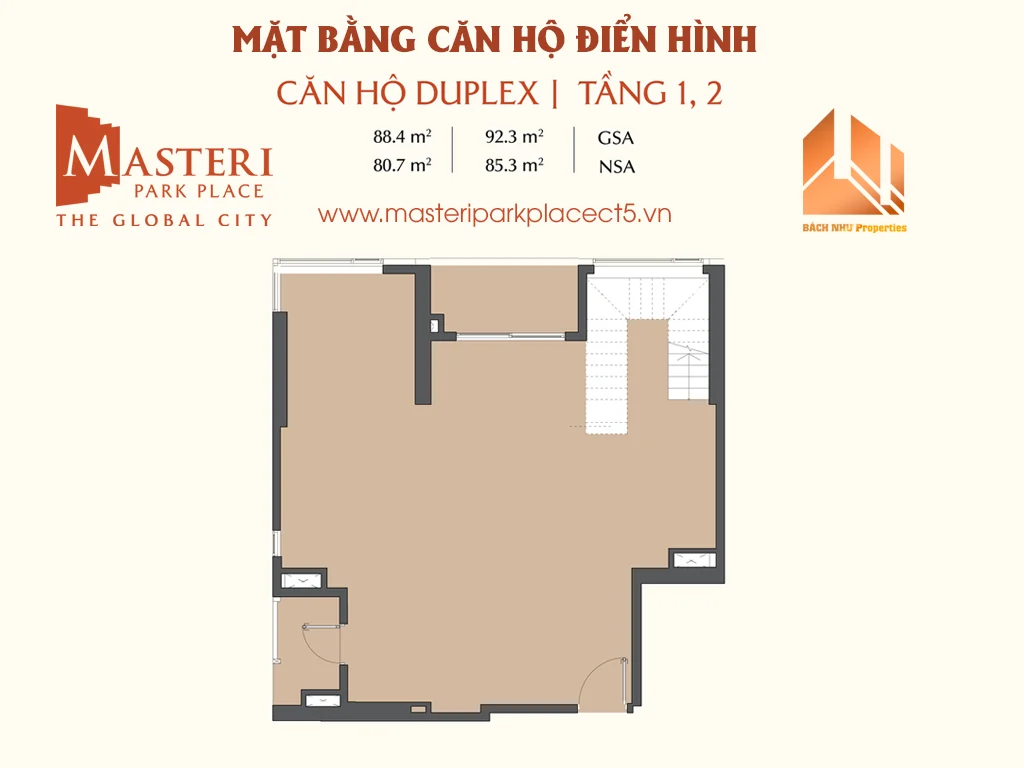 Mặt bằng Căn hộ Masteri Park Place - Duplex tầng 1, 2