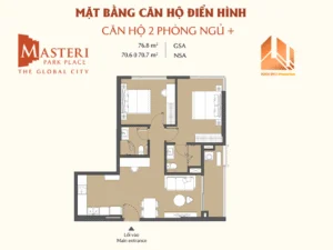 Mặt bằng Căn hộ Masteri Park Place CT5 2 Phòng Ngủ +