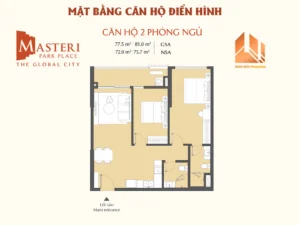 Mặt bằng Căn hộ Masteri Park Place CT5 2 Phòng Ngủ