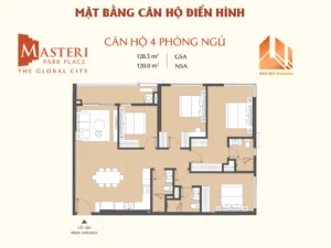 Mặt bằng Căn hộ Masteri Park Place CT5 4 Phòng Ngủ