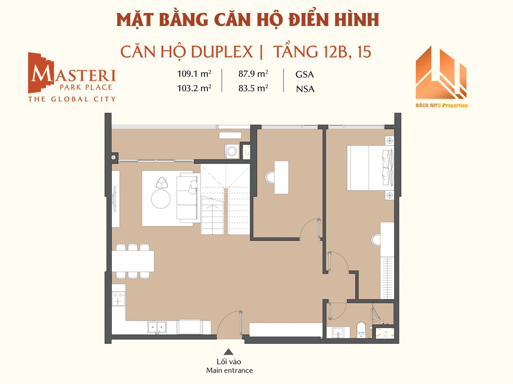 Mặt bằng Căn hộ Masteri Park Place - Duplex tầng 12B, 15