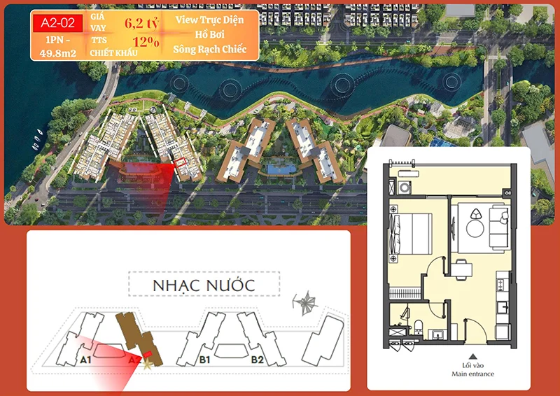 Căn 1PN Masteri Park Place Tòa A giá cực rẻ a2-02