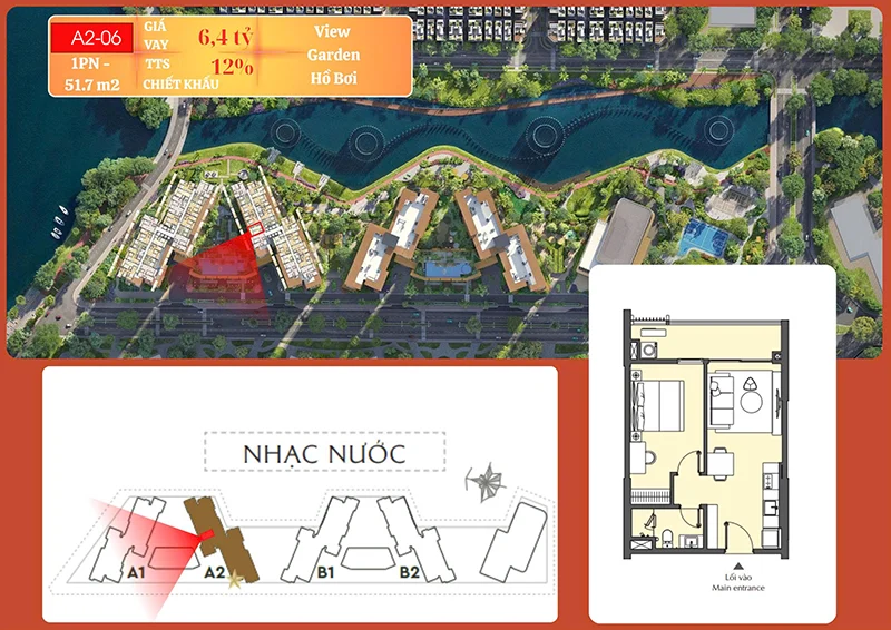 Căn 1PN Masteri Park Place Tòa A giá cực rẻ a2-06