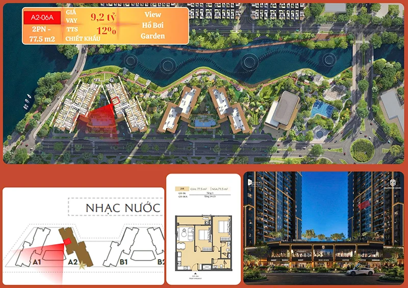 Căn 2PN Masteri Park Place Tòa A giá ưu đãi a2-06a